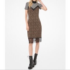 Michael Kors Leopard lace trim slip Dress XL